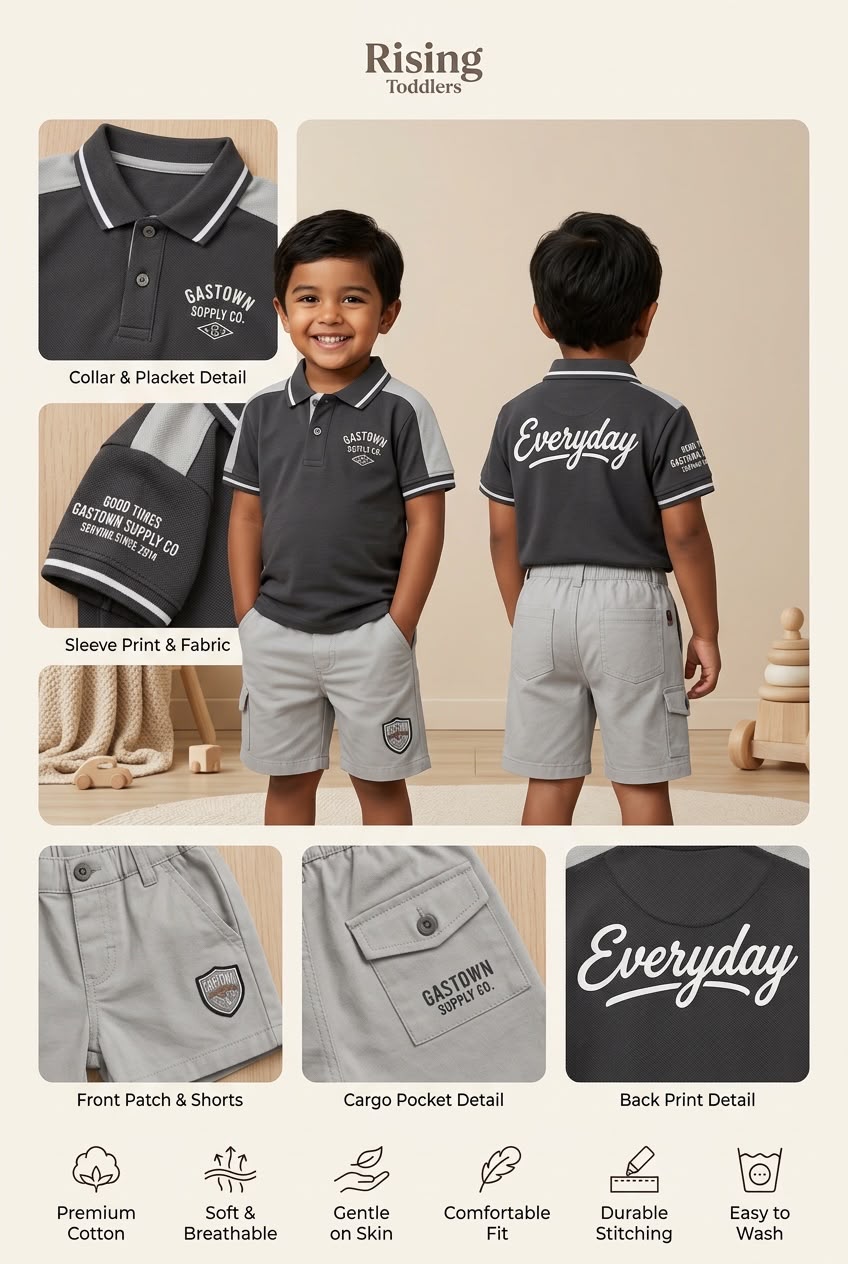 15788-Rising Toddlers Everyday Polo T-Shirt & Shorts Co-ord Set for Boys