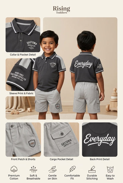 15788-Rising Toddlers Everyday Polo T-Shirt & Shorts Co-ord Set for Boys