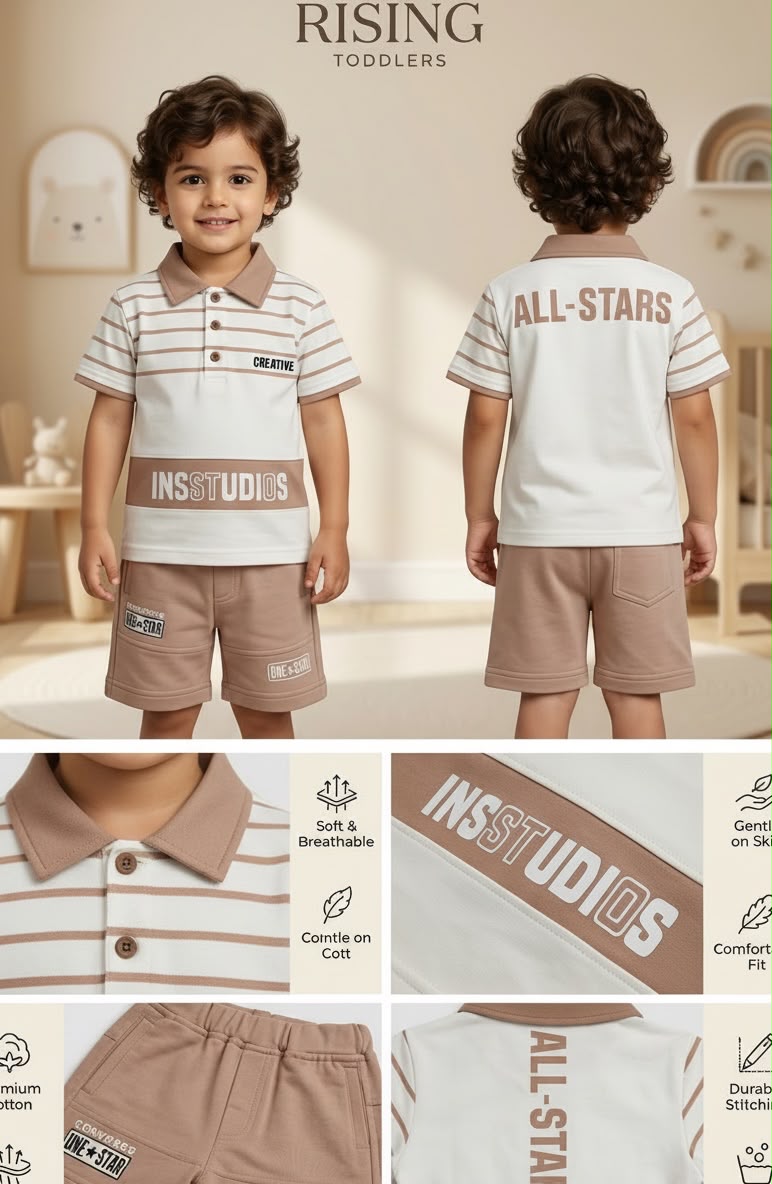 15780-Rising Toddlers Everyday Polo T-Shirt & Shorts Co-ord Set for Boys