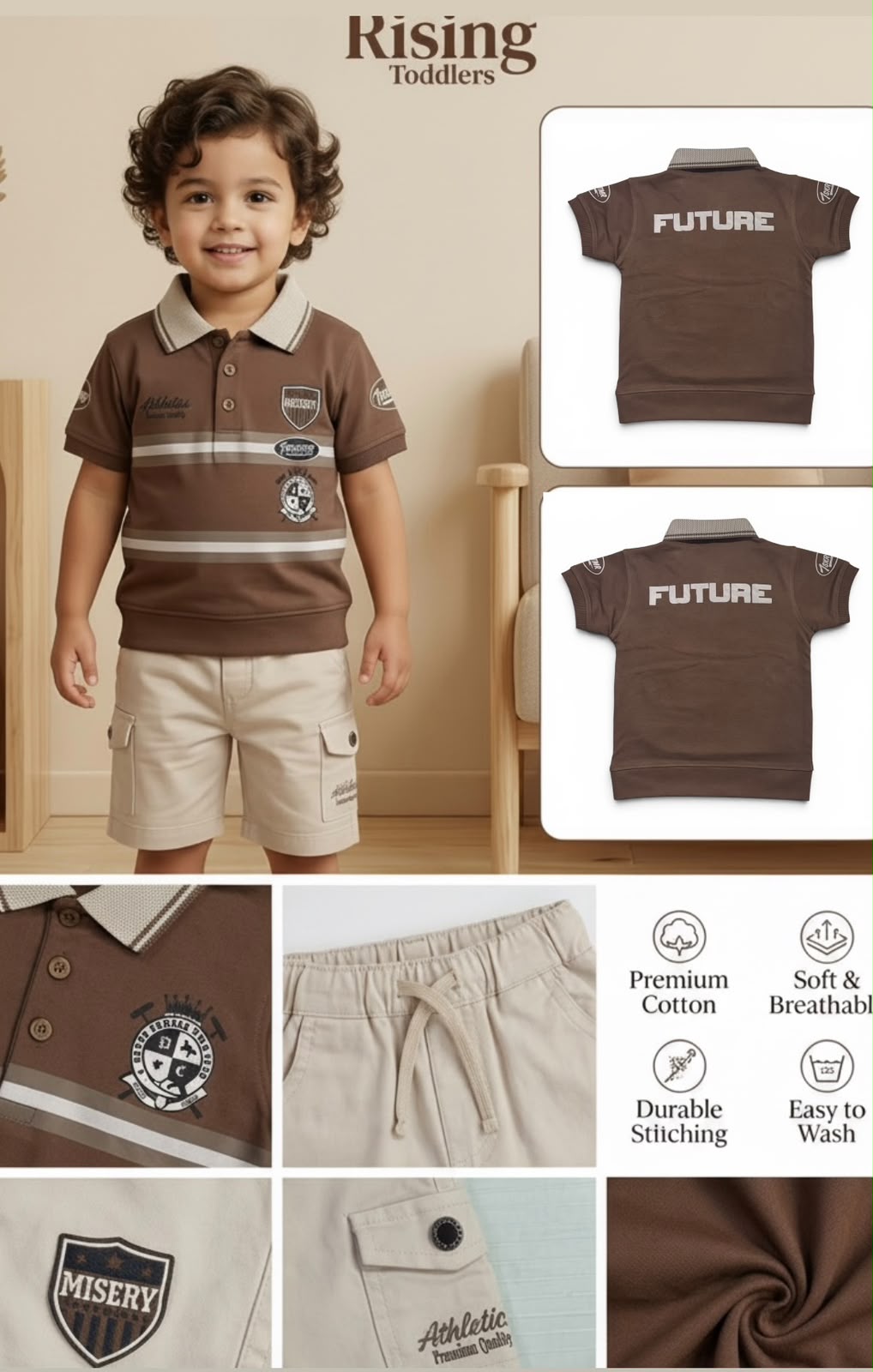 15786-Rising Toddlers Everyday Polo T-Shirt & Shorts Co-ord Set for Boys