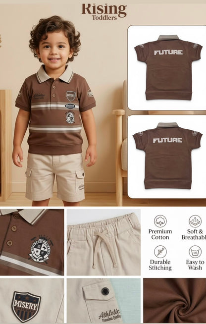 15786-Rising Toddlers Everyday Polo T-Shirt & Shorts Co-ord Set for Boys