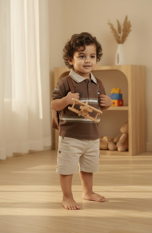 15786-Rising Toddlers Everyday Polo T-Shirt & Shorts Co-ord Set for Boys