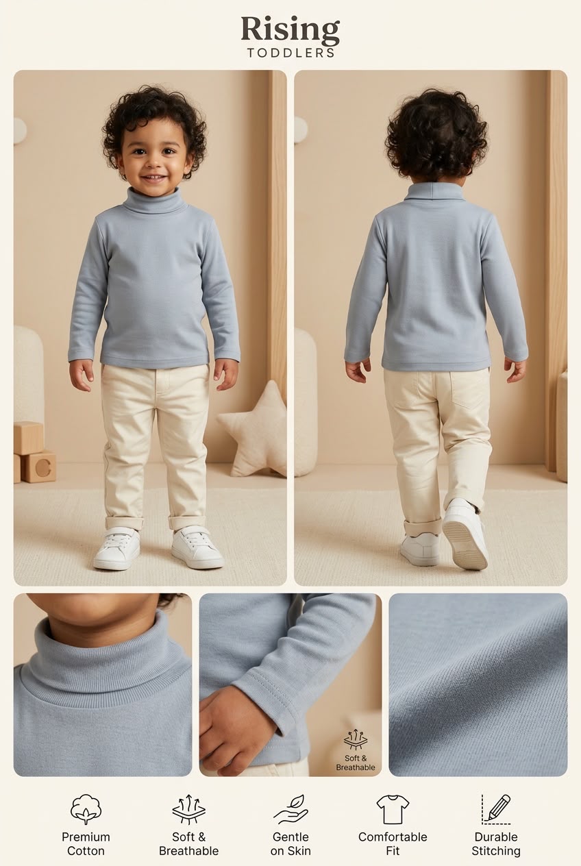 277/177 - Premium Solid High Neck Full Sleeve T-Shirt for Kids