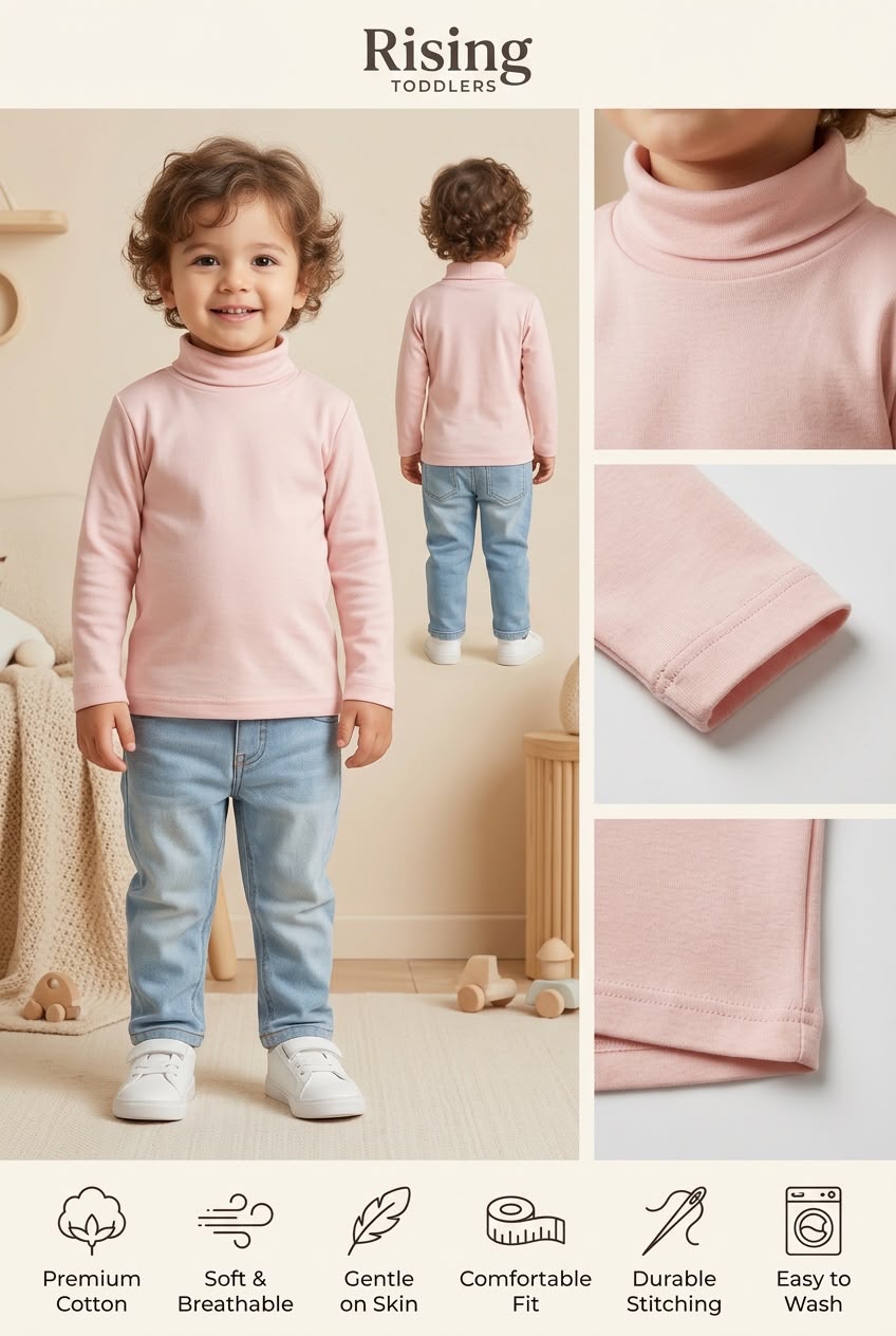 277/177 - Premium Solid High Neck Full Sleeve T-Shirt for Kids
