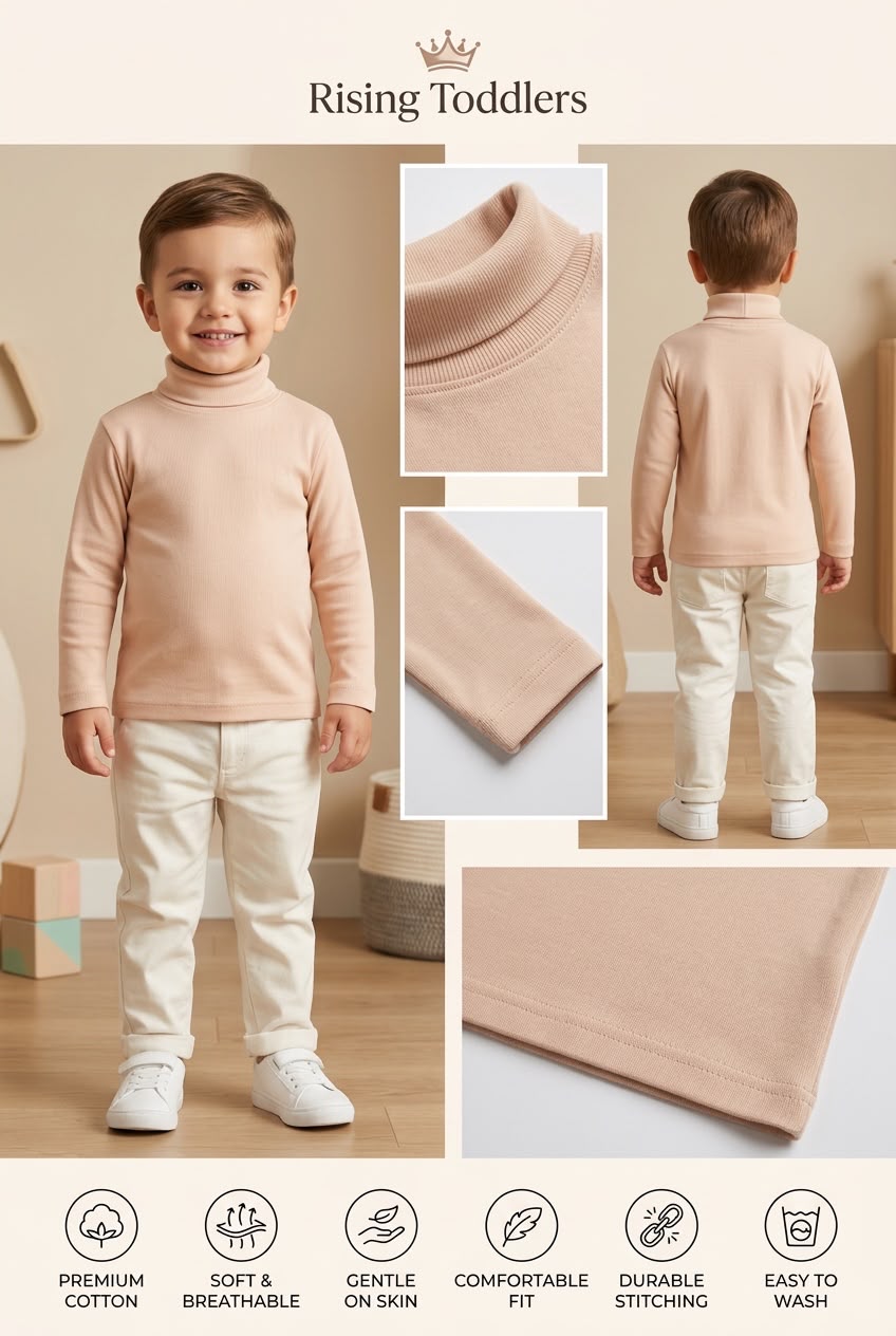 277/177 - Premium Solid High Neck Full Sleeve T-Shirt for Kids