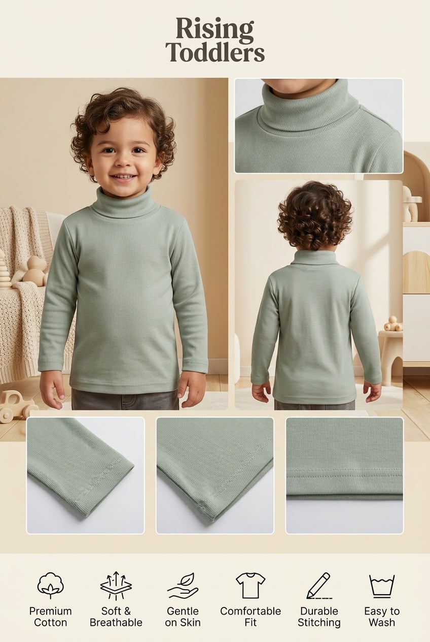 277/177 - Premium Solid High Neck Full Sleeve T-Shirt for Kids