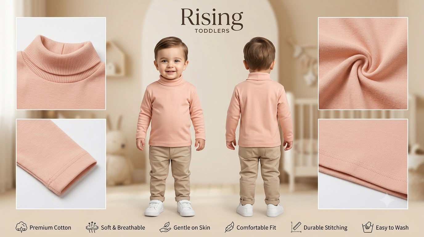 277/177 - Premium Solid High Neck Full Sleeve T-Shirt for Kids