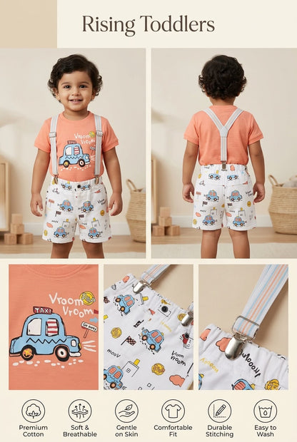 0191-Little Driver Cotton T-Shirt & Shorts Set