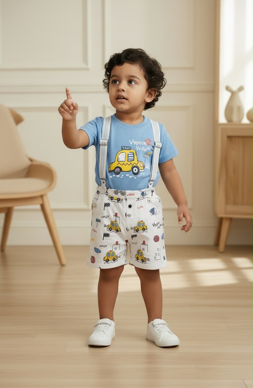 0191-Little Driver Cotton T-Shirt & Shorts Set