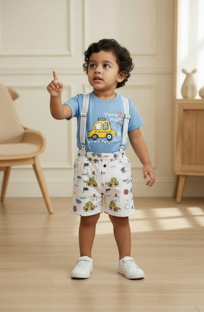 0191-Little Driver Cotton T-Shirt & Shorts Set