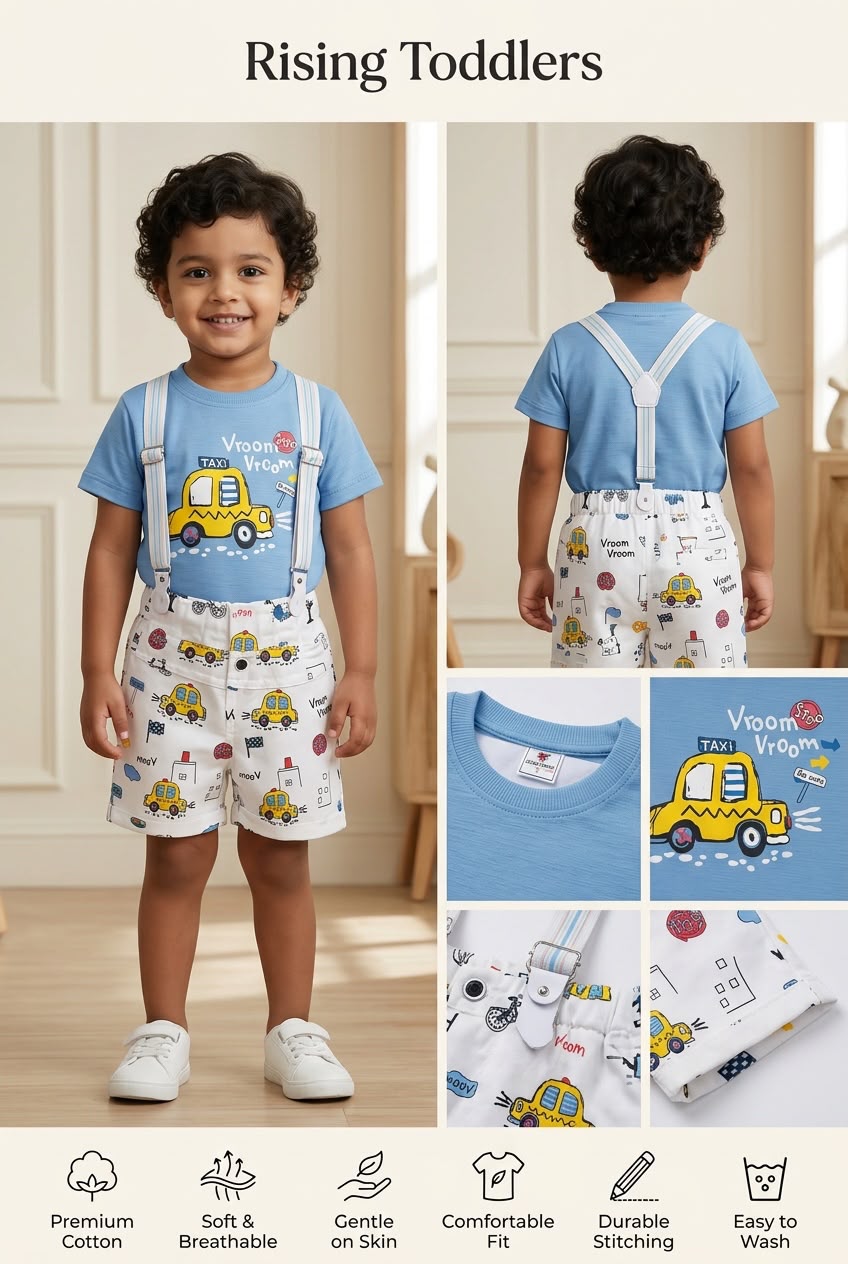 0191-Little Driver Cotton T-Shirt & Shorts Set