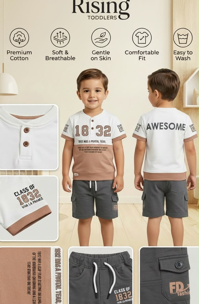 15438-Classic Cotton T-Shirt & Cargo Shorts Set