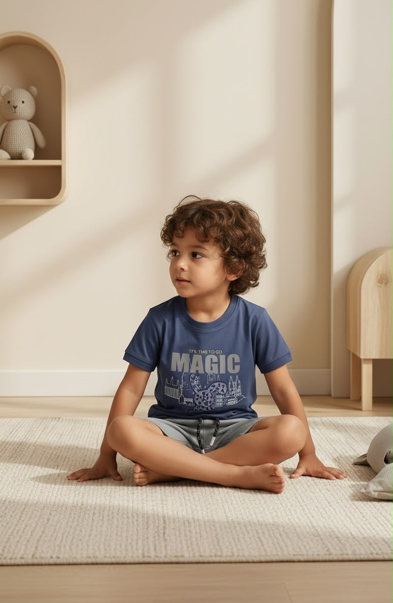 18248-Magic Print Cotton T-Shirt & Shorts Set