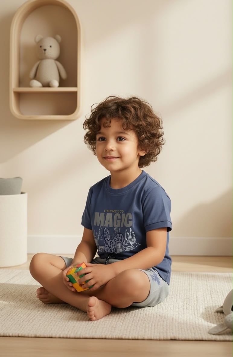 18248-Magic Print Cotton T-Shirt & Shorts Set