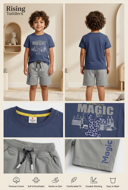 18248-Magic Print Cotton T-Shirt & Shorts Set