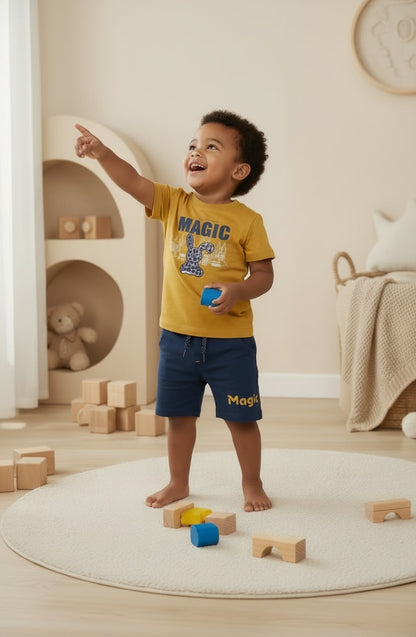 18248-Magic Print Cotton T-Shirt & Shorts Set