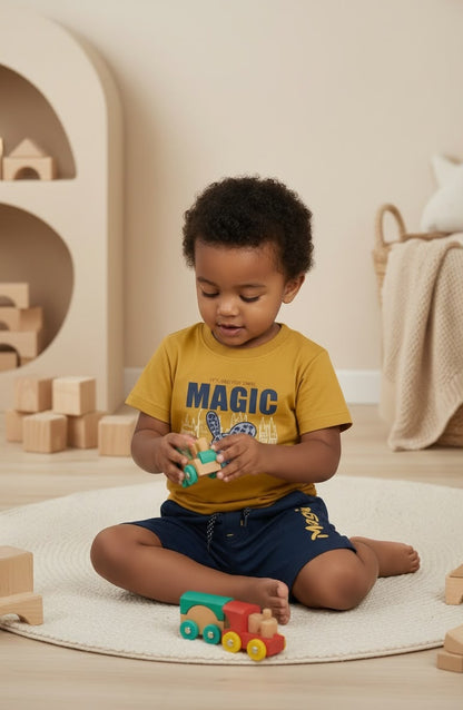 18248-Magic Print Cotton T-Shirt & Shorts Set