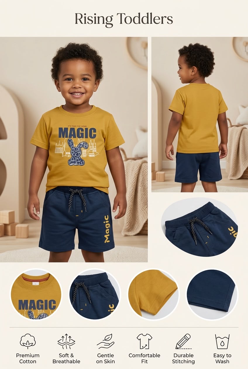 18248-Magic Print Cotton T-Shirt & Shorts Set