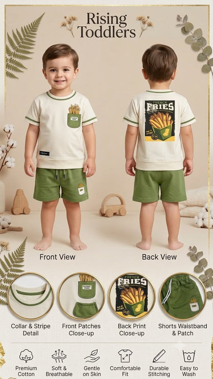 2830-Kids Casual Two-Piece French Fries T-Shirt and Shorts Set