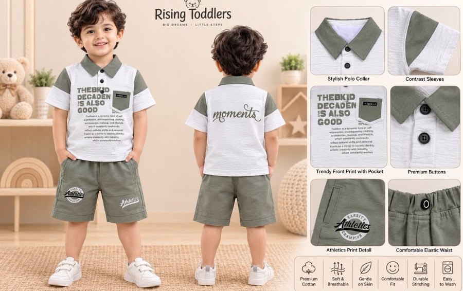 15587-Athletics Cotton Polo & Shorts Co-ord Set