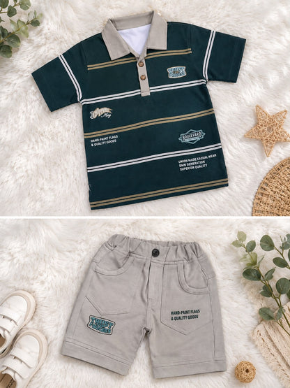 15587-Boys Premium Striped Polo Summer Co-ord Set