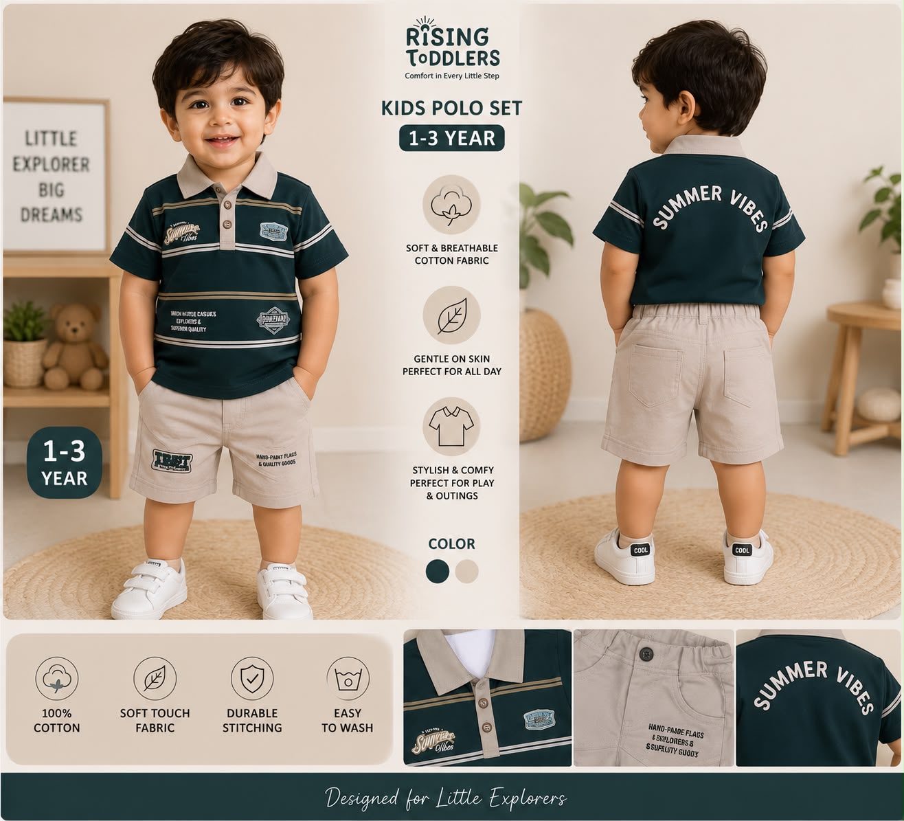 15587-Boys Premium Striped Polo Summer Co-ord Set