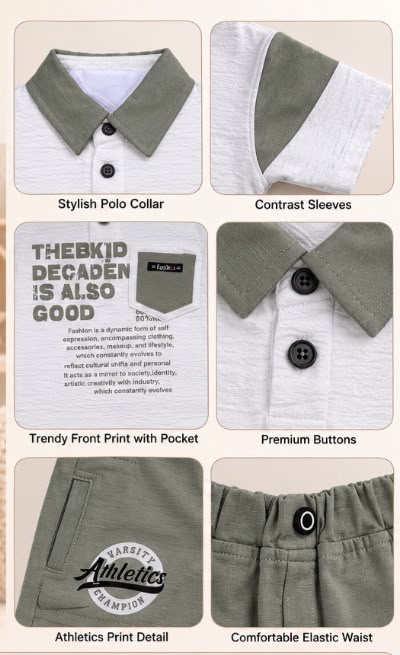 15587-Athletics Cotton Polo & Shorts Co-ord Set