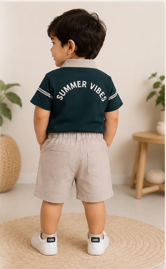15587-Boys Premium Striped Polo Summer Co-ord Set