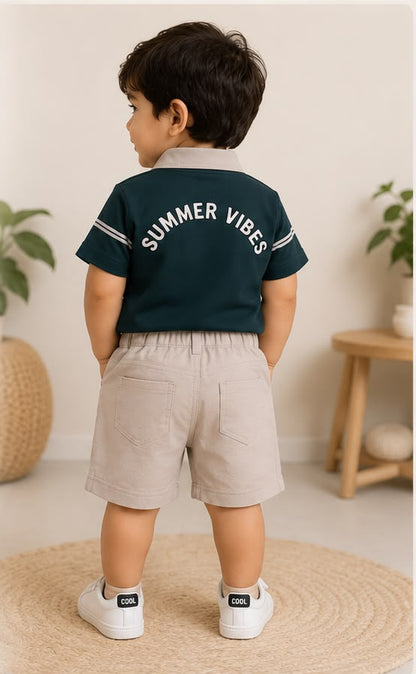 15587-Boys Premium Striped Polo Summer Co-ord Set