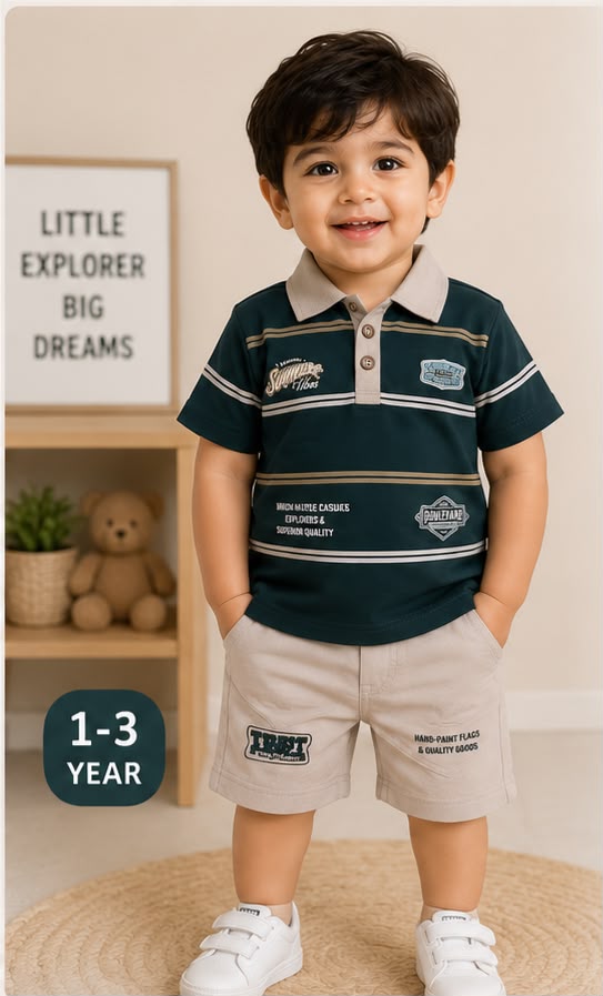 15587-Boys Premium Striped Polo Summer Co-ord Set
