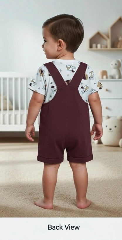 4009-Cute Fox Embroidered Dungaree Set
