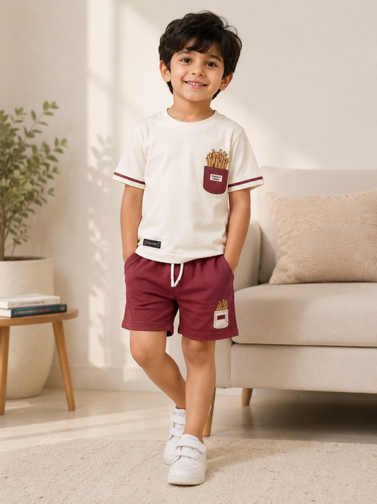 2830-Kids Casual Two-Piece French Fries T-Shirt and Shorts Set