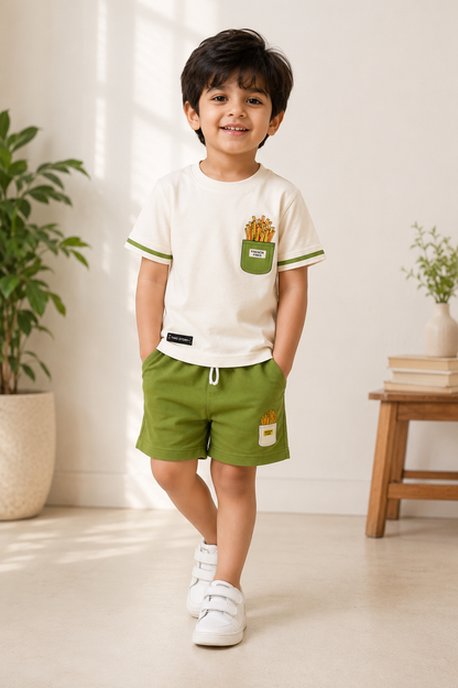 2830-Kids Casual Two-Piece French Fries T-Shirt and Shorts Set